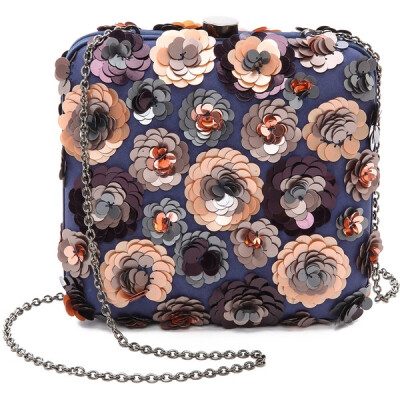 Santi Floral Sequin Clutch - Navy