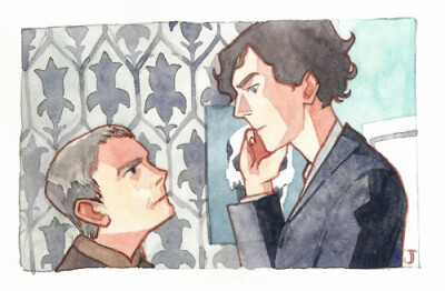 (pid-25059076)Sherlock and John[同人]/[插画]/[Sherlock]/[卷福]/[花生]/[福华]/[神探夏洛克]/[BBC]/[Pixiv]/[注：未向画师授权图侵删]/[点击右下角查看大图]