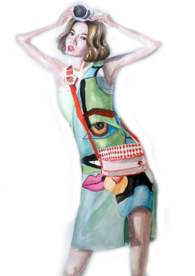 手绘服装效果图 水彩