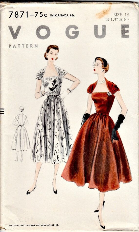 1950's Retro Sewing Pattern VOGUE 7871 1952 by shellmakeyouflip, $42.50