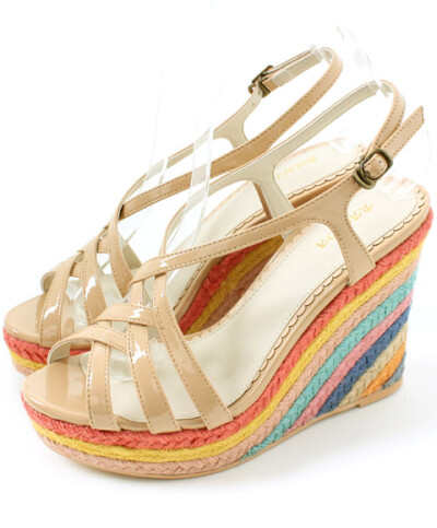EME日本独家RANDA高跟鞋罗马凉鞋彩虹色草编坡跟百搭女鞋