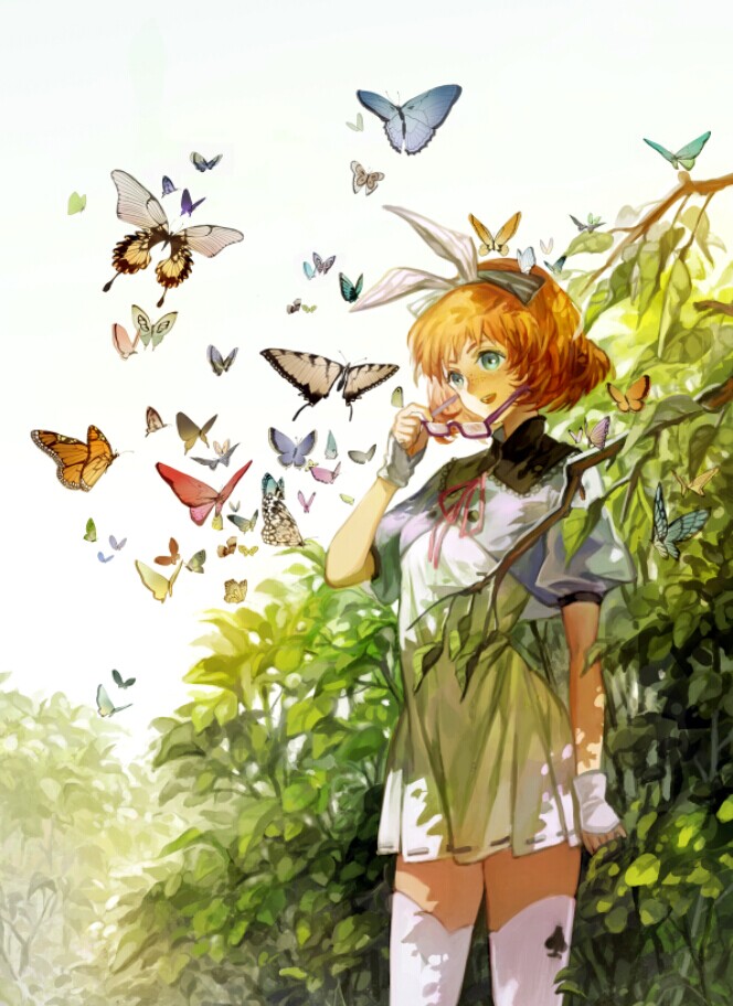 蝶になりたい 想变成蝴蝶 p站 二次元 插画 少女 头像 手绘 壁纸