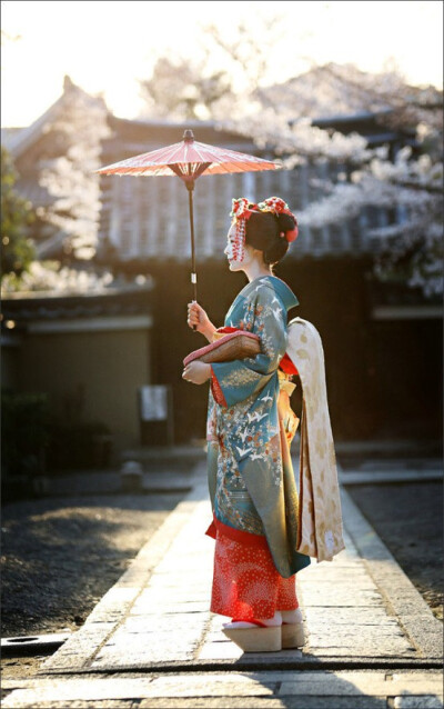 艺妓的服装是十分华丽的和服，异常昂贵，京都舞伎以洒落带为特色。
