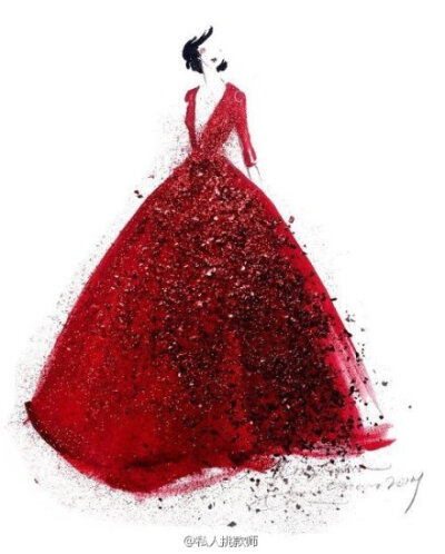 华丽的服装手绘图，好像在看一场纸上的时装秀。太美了！！