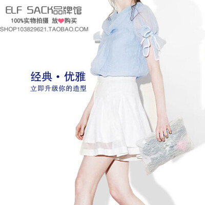 【ELF SACK 夏季新款 水溶蓝短袖雪纺衫+雪纺短裤裙连衣裙套装】¥267.00 购买淘宝店铺：ELF SACK 精灵的口袋