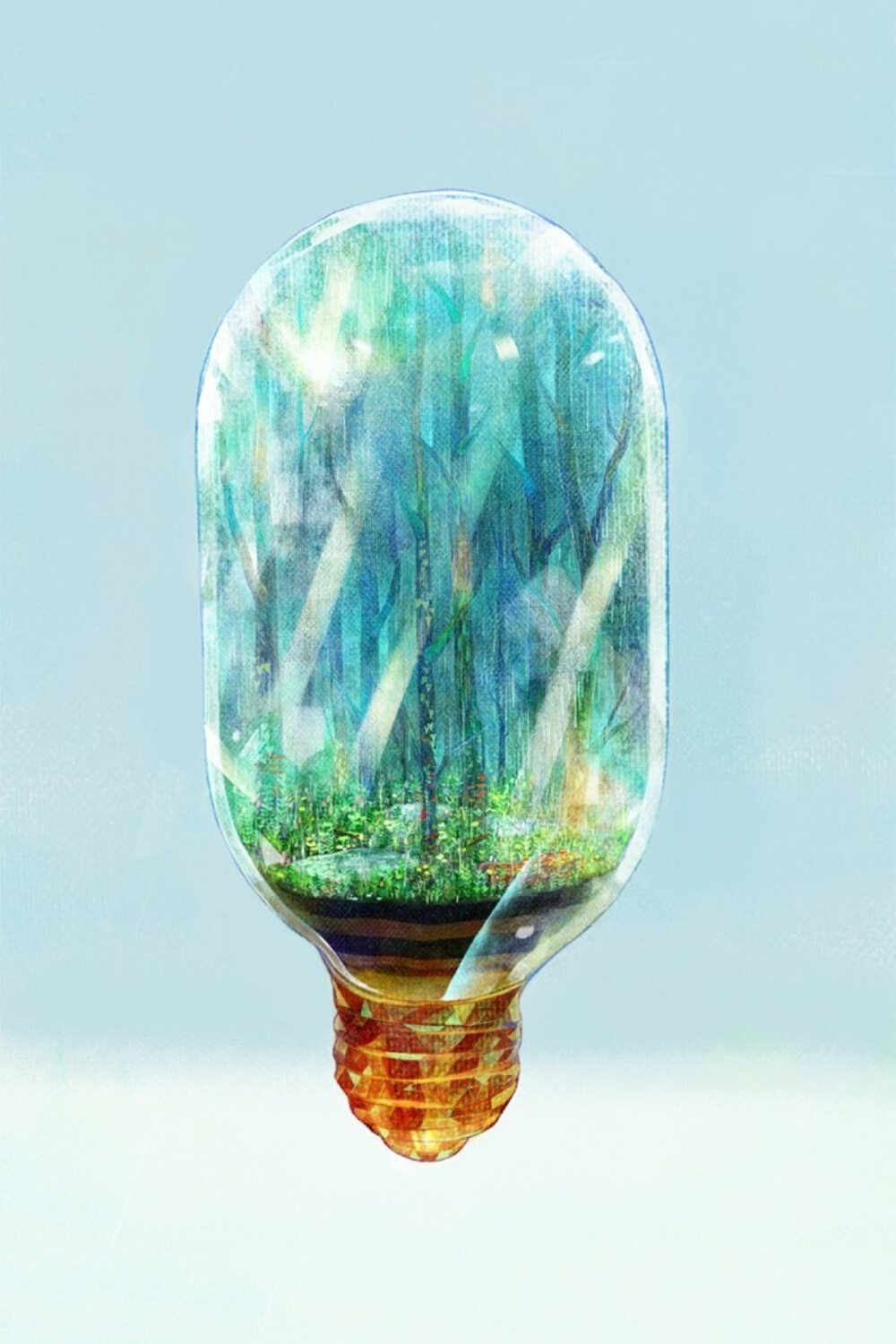 梦幻水彩插画灯中风景