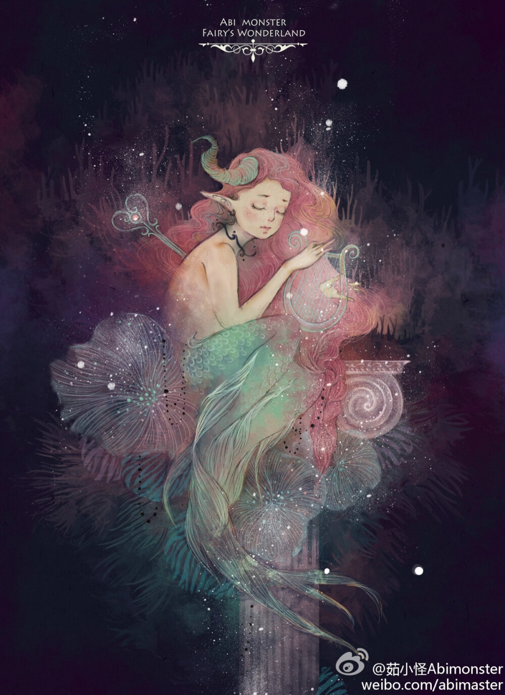 梦幻水彩插画美人鱼