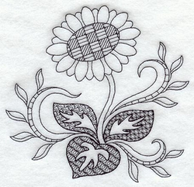  This design features a sunflower in a one-color blackwork style.