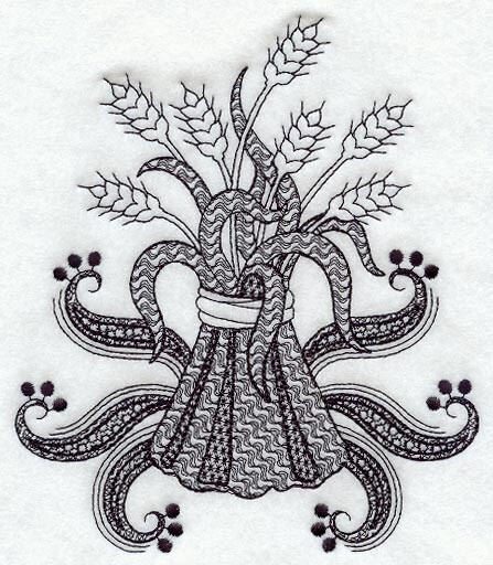  This design features a sheaf of wheat in a one-color blackwork style.