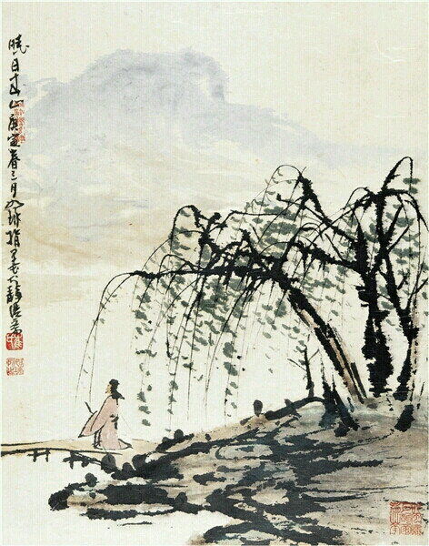 崔如琢指墨画 晓日春山 47×37cm 2010年