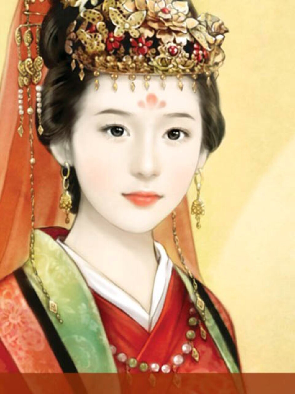 冰雪肌，红嫁衣，艳妆丝里；美人意，不解寄，一字相思。