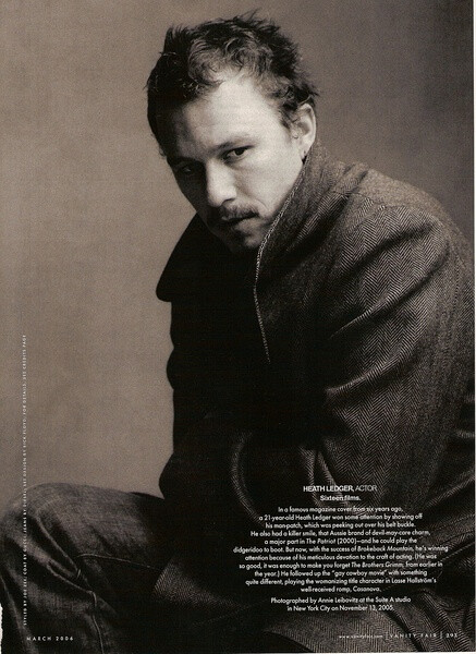 Heath Ledger - Vanity Fair by Annie Leibovitz, March 2006