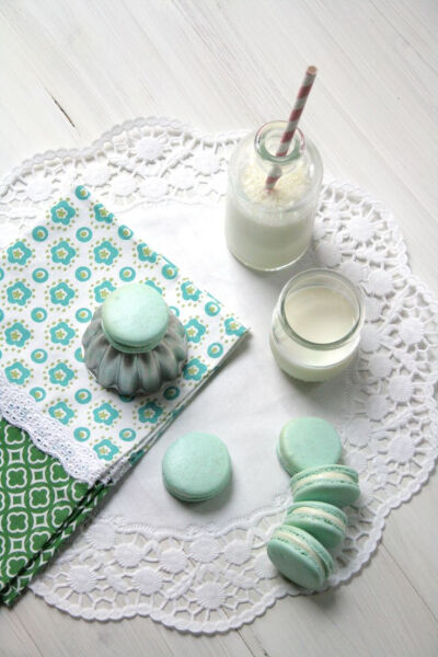 French Macarons in Pastel Blue with Milk Filling