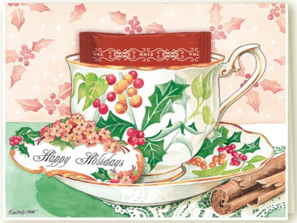 Kimberly shaw，teacup greeting card，祝福卡，手绘，美不胜收的茶杯