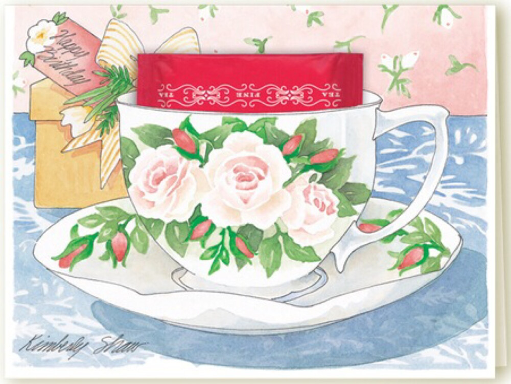 Kimberly shaw，teacup greeting card，祝福卡，手绘，美不胜收的茶杯