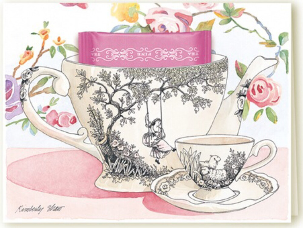 Kimberly shaw，teacup greeting card，祝福卡，手绘，美不胜收的茶杯