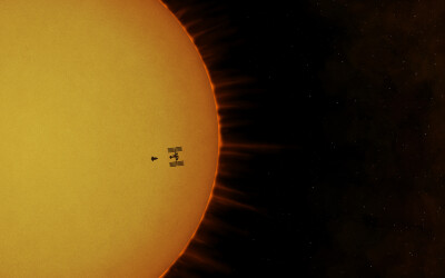 VLADSTUDIO壁纸【1920x1200】亚特兰蒂斯号和国际空间站对接 atlantis docking 【Image of the solar transit of the International Space Station (ISS) and Space Shuttle Atlantis 50 minutes before docking, tak…