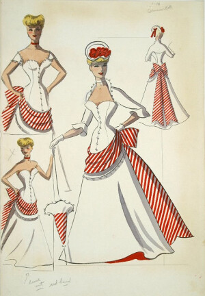 Edith Head sketch for Rosemary Clooney in Red Garters (1954)