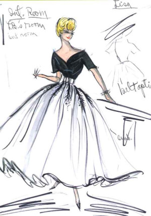 Edith Head sketch for Grace Kelly in Rear Window (1954)