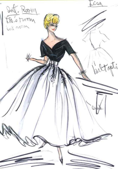 Edith Head sketch for Grace Kelly in Rear Window (1954)