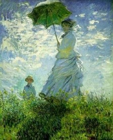 莫奈——打伞的女人。1892年，莫奈与爱丽丝·欧希德再婚，这幅画是以爱丽丝与前夫所生的女儿苏珊娜为模特儿所创作的。