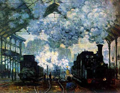克劳德·莫奈 《圣拉查尔火车站》绘于1877年的“圣拉查尔火车站”是一幅表现巴黎火车站的画，这是一个日常生活场面的实际“印象”。莫奈神往于光线穿过玻璃顶棚射向蒸气烟云的效果，神往于从混沌之中显现出来的机车和…