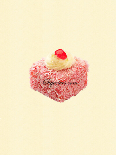 手绘水彩水粉插画-食物蛋糕甜点系列 樱桃椰丝小点心