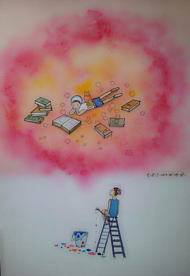插画儿童画梦画画水彩画