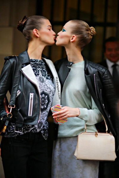  Ophelie Guillermand &amp; Sasha Luss after Atelier Versace Haute
Couture F/W 14.15 Paris