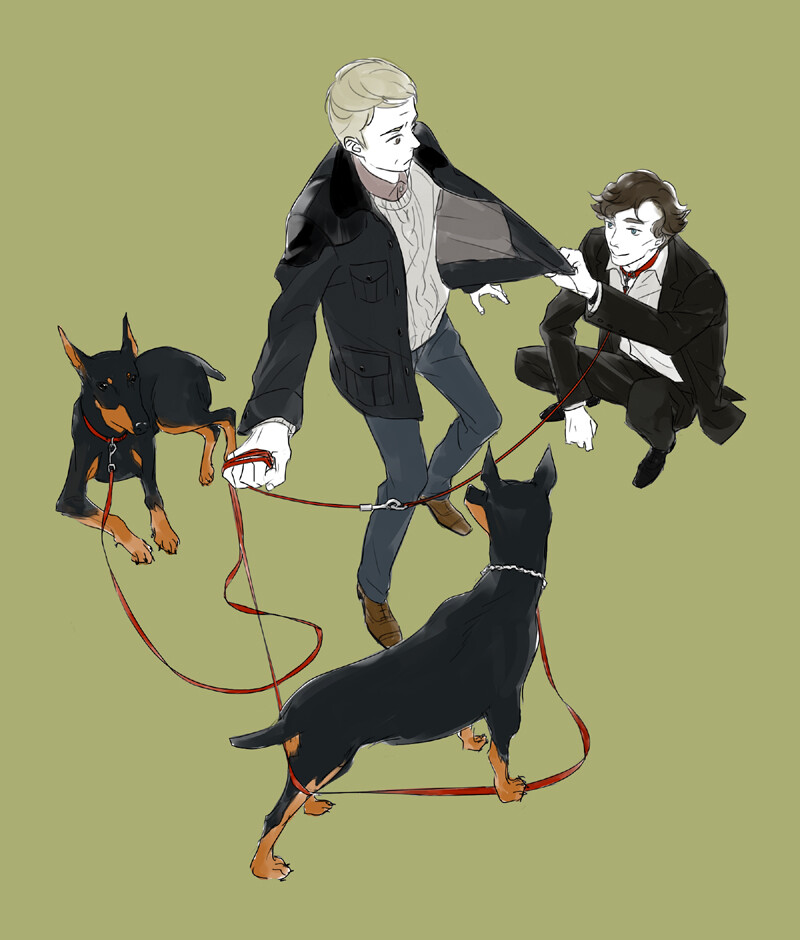 (pid-22525452)JW &amp;amp; Dobermans[同人]/[插画]/[Sherlock]/[卷福]/[花生]/[福华]/[神探夏洛克]/[BBC]/[Pixiv]/[注：未向画师授权图侵删]/[点击右下角查看大图]