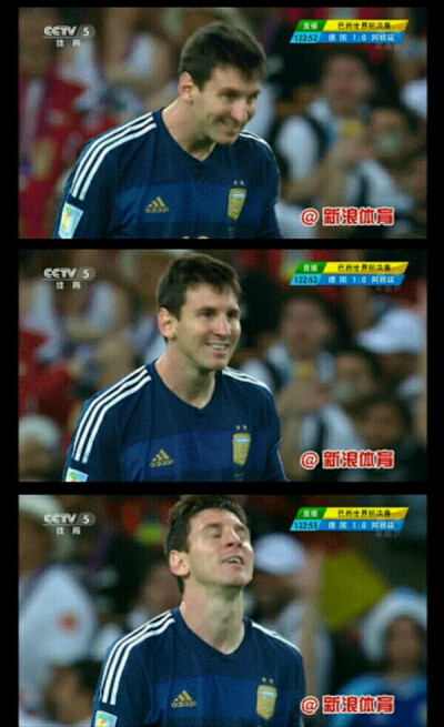 他最后一颗点球没有进 他却只能尴尬的笑笑 这一瞬间 他知道自己的梦想已经远去了。梅西