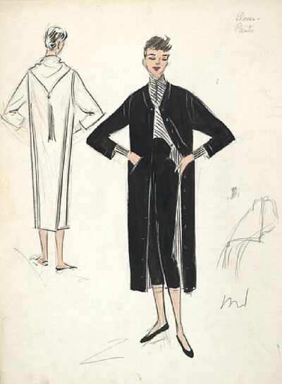 Edith Head sketch for Audrey Hepburn in Sabrina (1954)