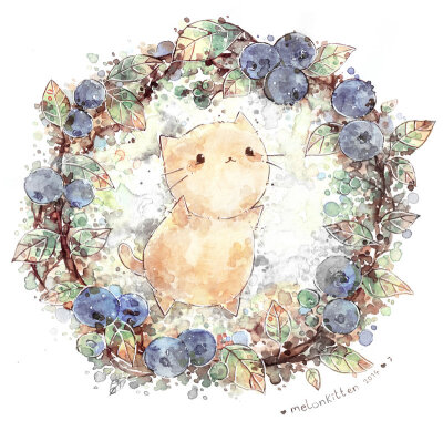 插画手绘 水粉画 猫 植物 手机壁纸