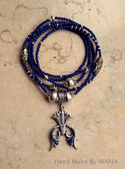 Maria 半宝石手作—— “LOTUS” 细小帝王青&amp;amp;老琉璃，搭配印度圣莲吊坠