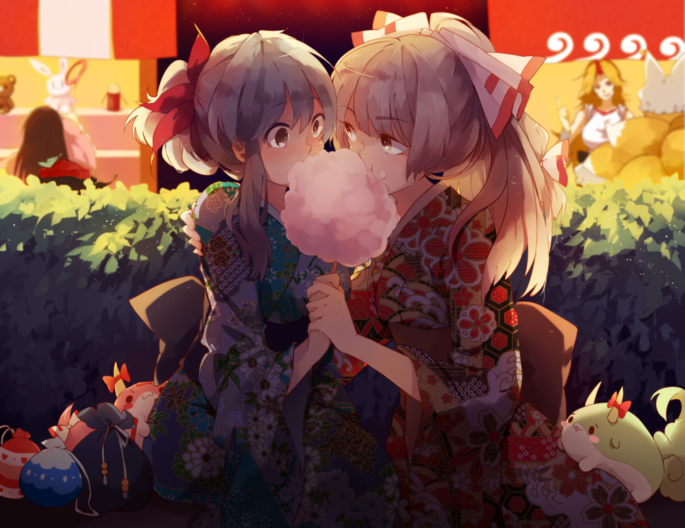 p站 二次元 插画 少女 头像 原创 壁纸 ～ふたりの祭り·再投稿～ 东方project 藤原妹紅 上白沢慧音 画师：薯子Chuko id=44802742