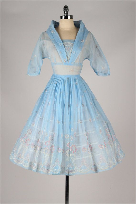 vintage 1950s dress浅蓝色复古小礼服。曦