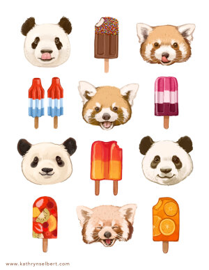 水彩画 水粉画 插画 手绘 美食 甜品 雪糕 动物 熊猫