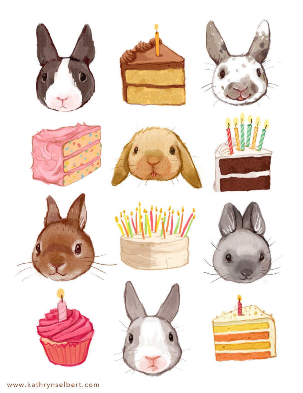水彩画 水粉画 插画 手绘 美食 甜品 动物 兔子