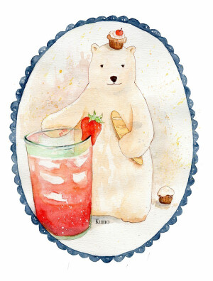 水彩手绘水果熊，这么好喝的水果熊，不来一杯吗？