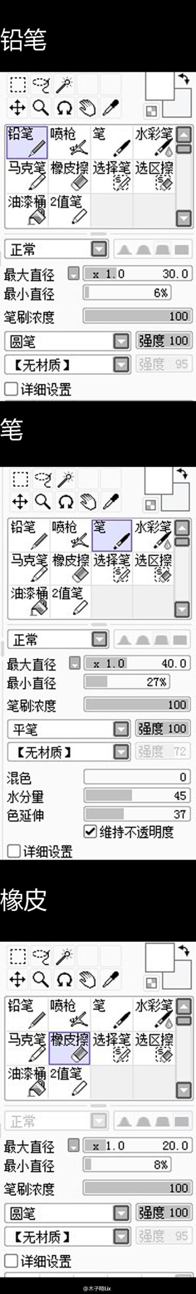 sai 铅笔 笔 橡皮 设置分享【仅供参考,还是要选择自己习惯的设置】