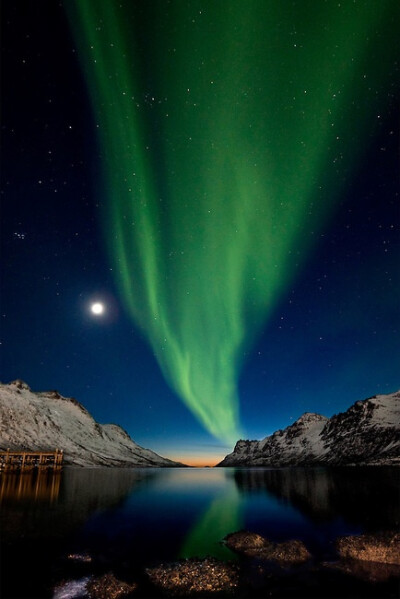 ersfjordbotn峡湾的极光，挪威。