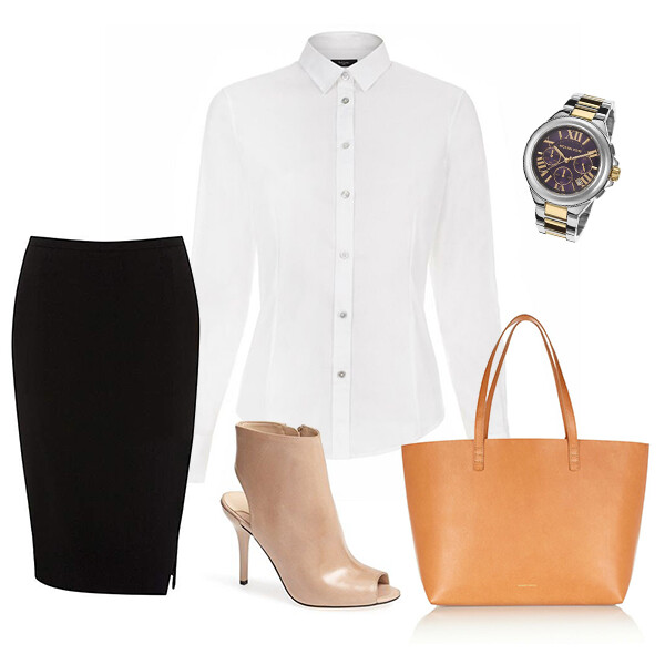 Paul Smith Fit White Shirt $255.00 Oasis Ella Pencil Skirt $58.00 Mansur Gavriel Large leather tote $485.00 Michael Kors Ladies Chronograph Watch $174.99 'Emily' Leather Cutout Bootie $295.00