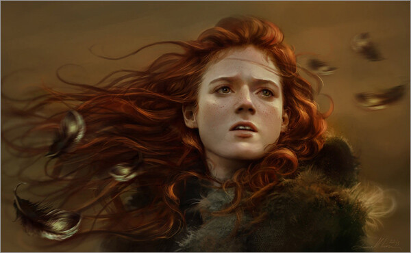 by Ania Mitura,人物： 耶哥蕊特（Ygritte），长城以北的女野人。红发，敢爱敢恨，善于射箭。与jonh snow相爱，但在第四季被长城守护者里面的的小鬼头用箭射死，在雪诺的怀中死去。