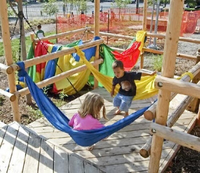 #Kids Fun outdoor#彩色的大布条，给孩子做个吊床吧，树底下乘凉，串门，玩耍。