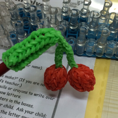 Rainbow loom cherry pencil topper