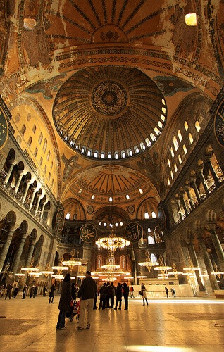 Hagia Sophia (Ayasofya) One building that marks the Istanbul, Turkey, skyline is the Hagia Sophia, one of the Seven Wonders of the Ancient World. It was once a Catholic church, first dedicated in the fourth century. Then it was used as a mosque in the fifteenth century, and it now serves as a museum