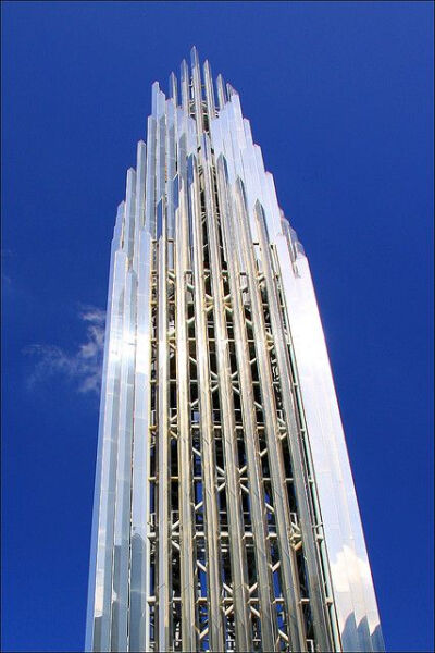 The Crystal Cathedral is a church building in Garden Grove, Orange County, California. The reflective glass building, designed by American architect Philip Johnson, was completed in 1981 and seats 2,7…