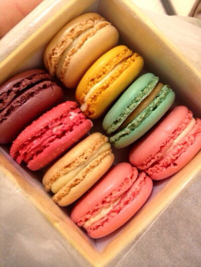 马卡龙（Macarons，又称作玛卡龙、杏仁小圆饼），是一种用蛋白、杏仁粉、白砂糖和糖霜所做的意大利甜点，通常在两块饼干之间夹有水果酱或奶油等内馅，其外皮酥脆，里面柔软。