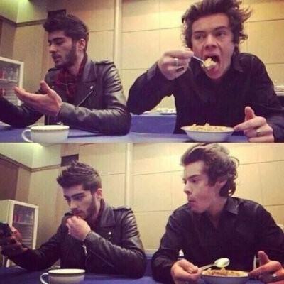 【ONE DIRECTION】 H:他碗里的东西看起来好棒 Z:cool.kids dont eat.