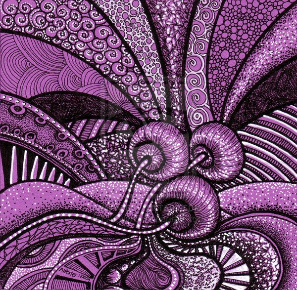 紫色和黑色在一起禅绕，好神秘的感觉！禅绕画www.zentangle.cc